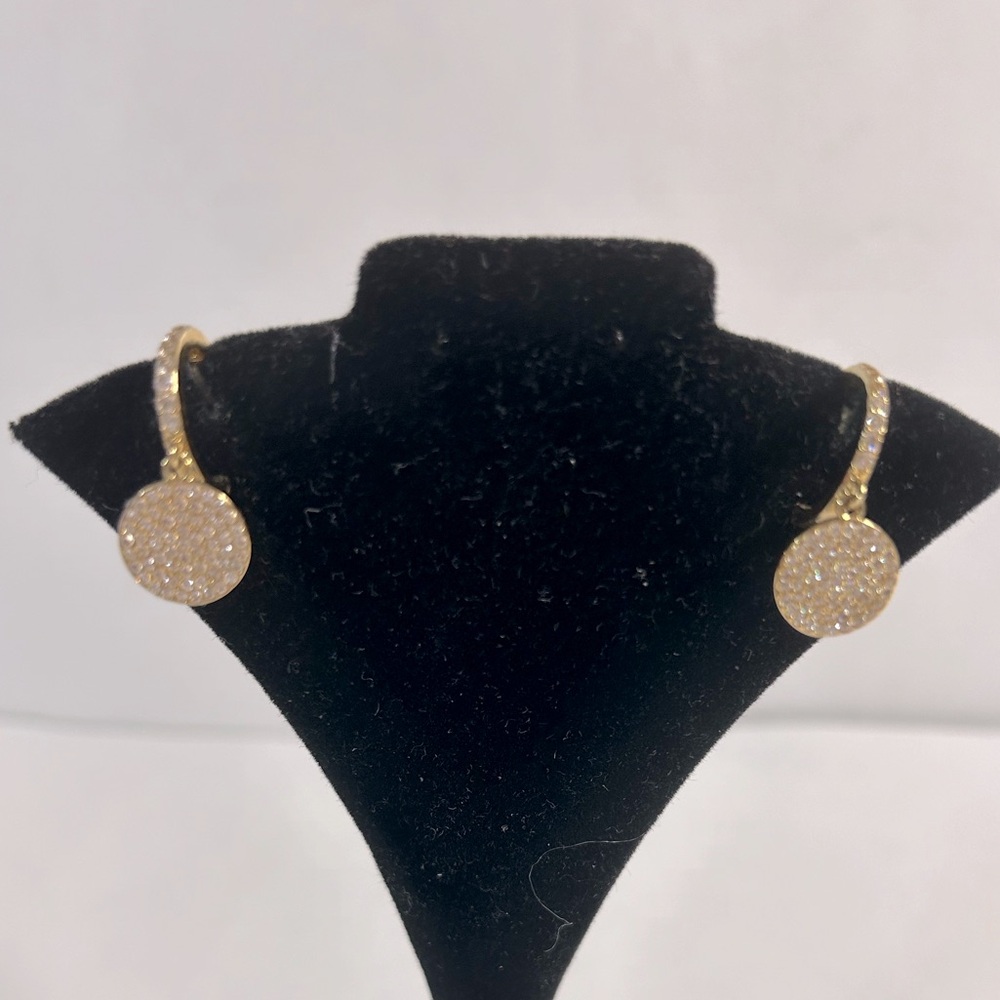 Swarovski Gold-Tone Pave Disc Drop Earrings